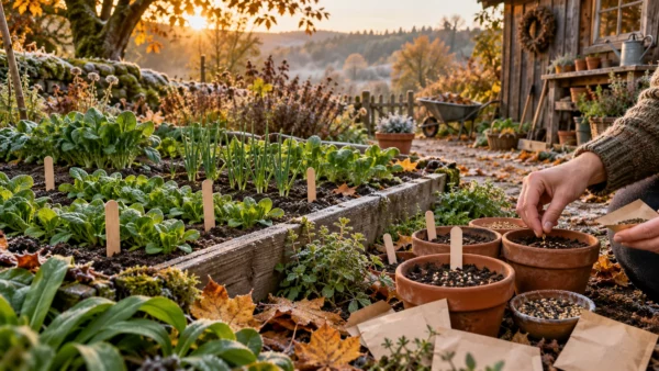 Kaltkeimer und Wintergemüse im herbstlichen Garten